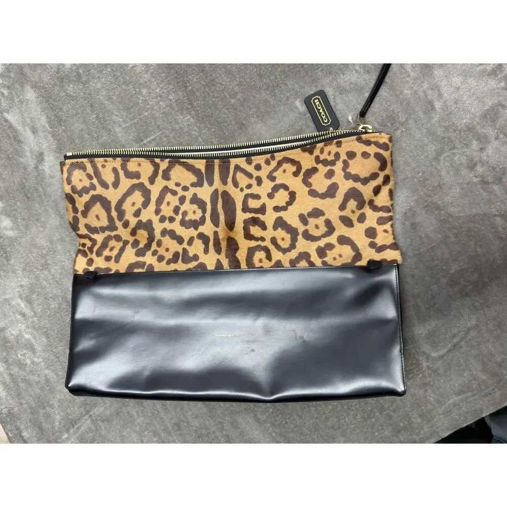NEW Coach Leopard Pony Hair Foldover Clutch Wristlet Leather Sample Sale